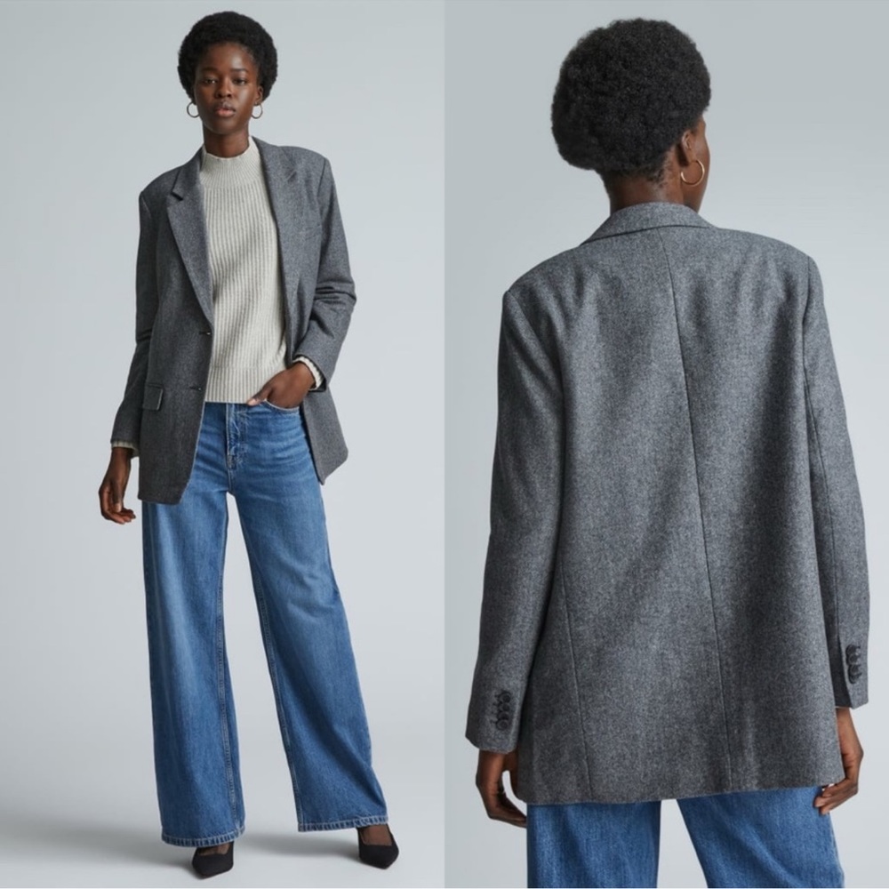 Everlane Women's Italian Wool Oversized Blazer Gray Herringbone